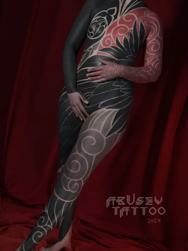 female black ornamental, blackwork Tatuaggio su bodysuit #80088 | Tatuatore Руслан Абусев