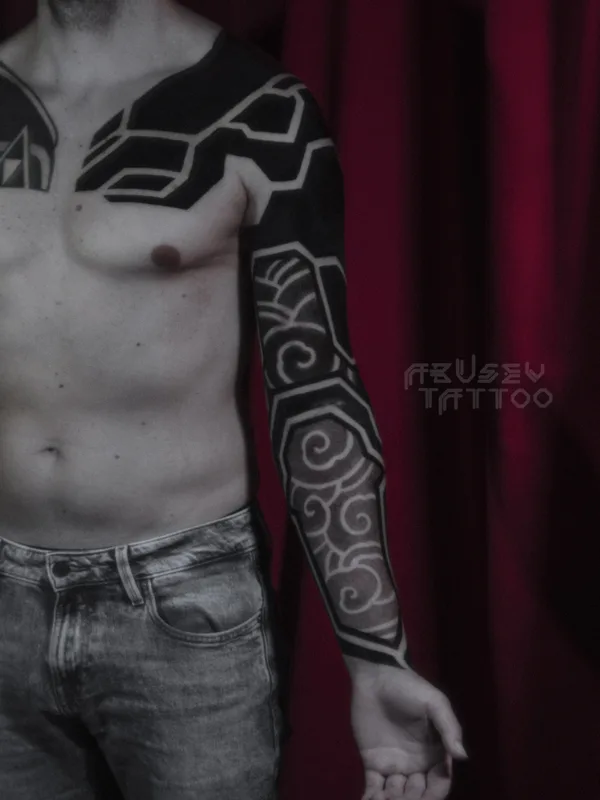 male black ornamental, blackwork Tatuaggio su sleeve #80089 | Tatuatore Руслан Абусев