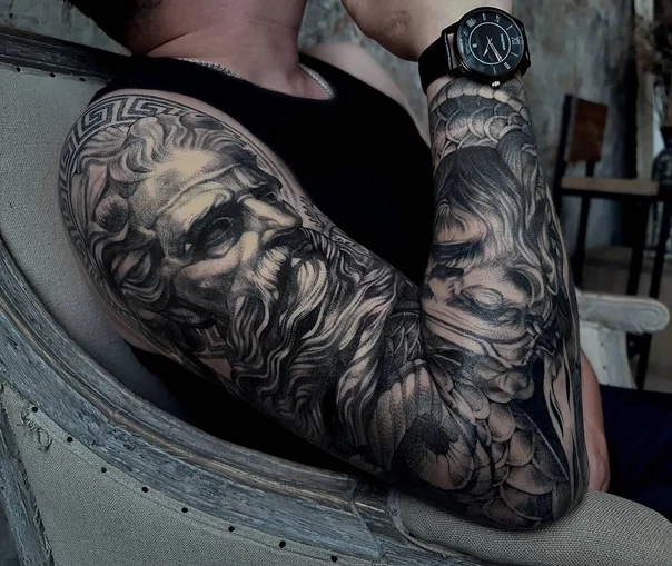 Реализм Greek god, Angel tattoo на Полный рукав