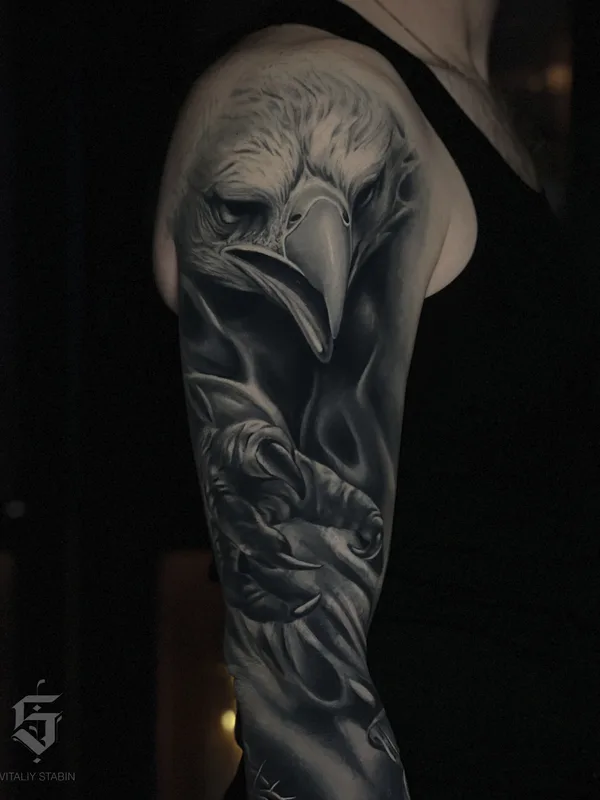 black and grey realism Tatuaggio su full sleeve #80241 | Tatuatore Виталий Стабин