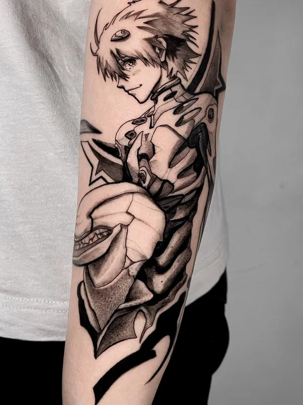 black and grey anime tattoo on forearm #80452 | Tattoo Artist Никита Пчелинцев