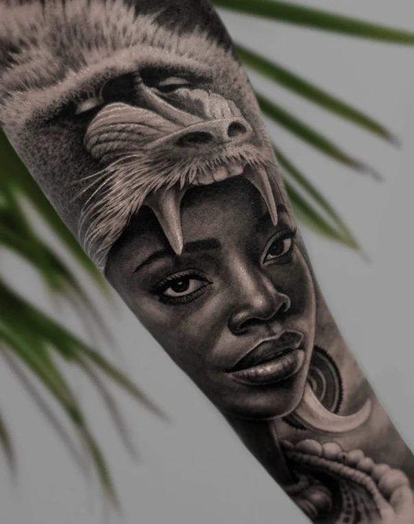 Realism Portrait, Animal tattoo on Forearm
