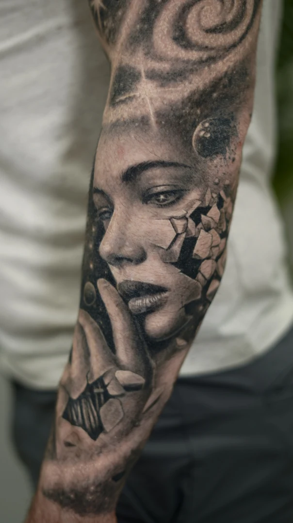 Realism Portrait, Galaxy tattoo on Full Sleeve