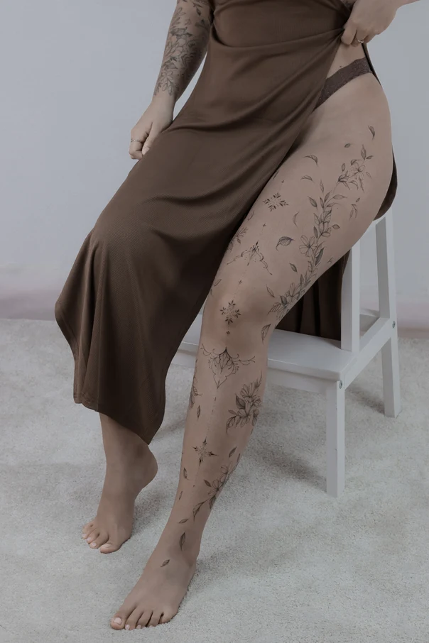 Fineline Floral, Mandala tattoo on Thigh