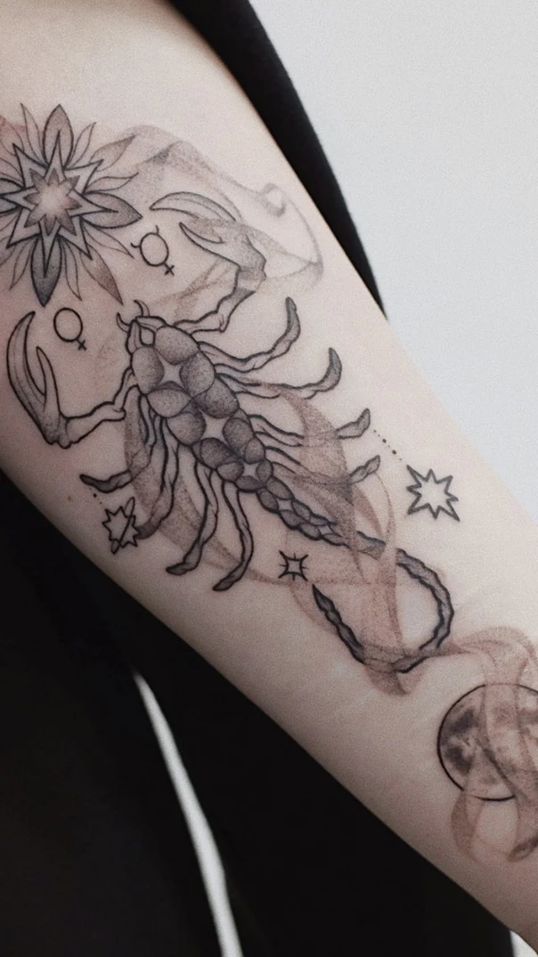 Скетч / Набросочная Scorpion, Stars tattoo на Предплечье