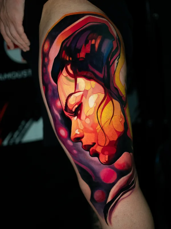 female color illustrative Tatuagem em thigh #81075 | Tatuador Rich Harris