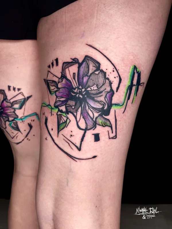 color botaniс Tatuaggio su thigh #81157 | Tatuatore Night Owl Tattoo