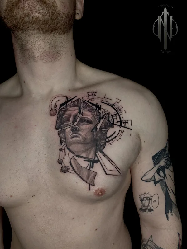 male black and grey realism tattoo auf chest #81194 | Tätowierer Роман Neo_nuar