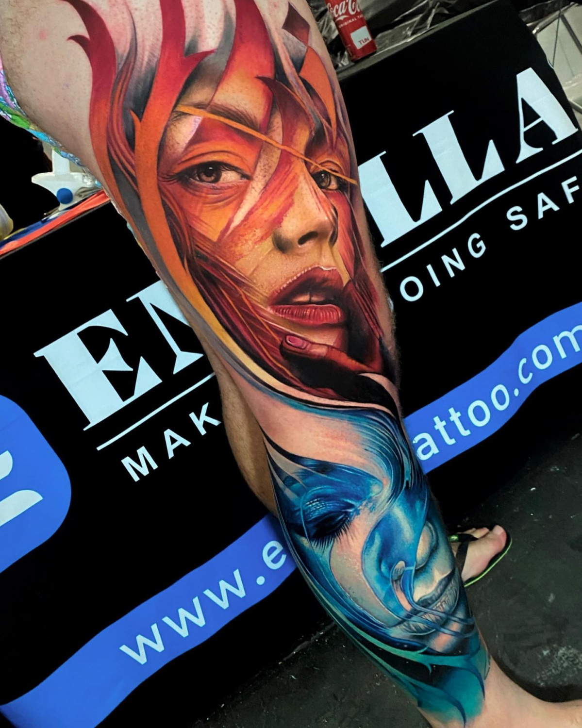 color realistic portrait of a girl tattoo by Edi Contreras