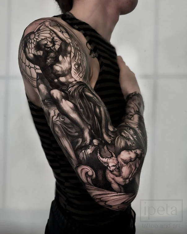 Реализм Mythological, Figure tattoo на Полный рукав