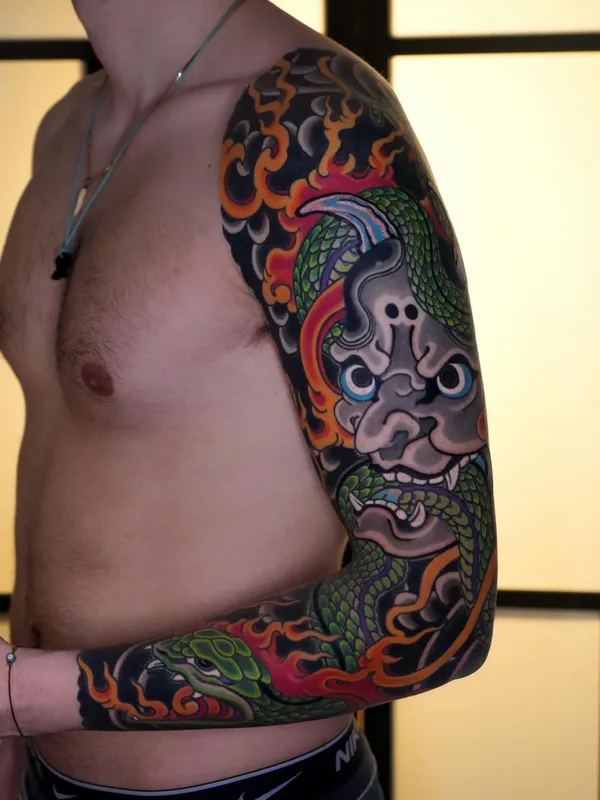 male color japanese татуировка на full sleeve #81493 | Тату мастер Michael Rasetti