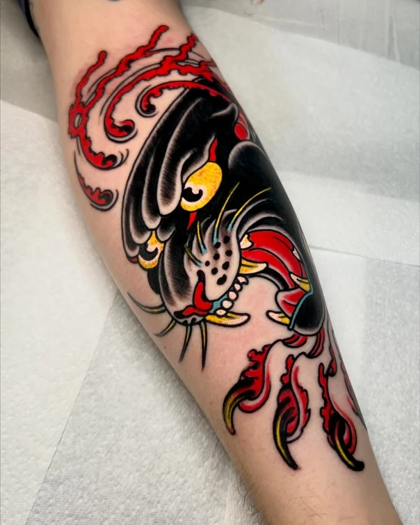Traditional Panther tattoo on Forearm