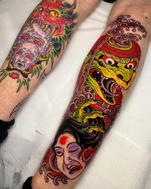 Japanese Demon, Dragon tattoo on Calf
