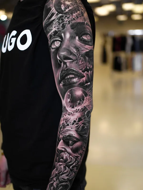 black and grey realism tattoo on full sleeve #81516 | Tattoo Artist Chris Yze