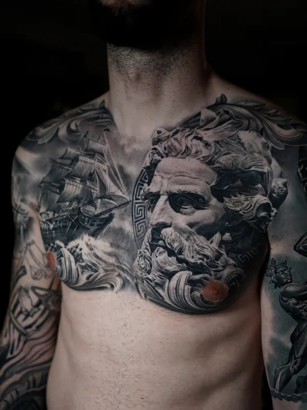 male black and grey realism tattoo on chest #81517 | Tattoo Artist Chris Yze