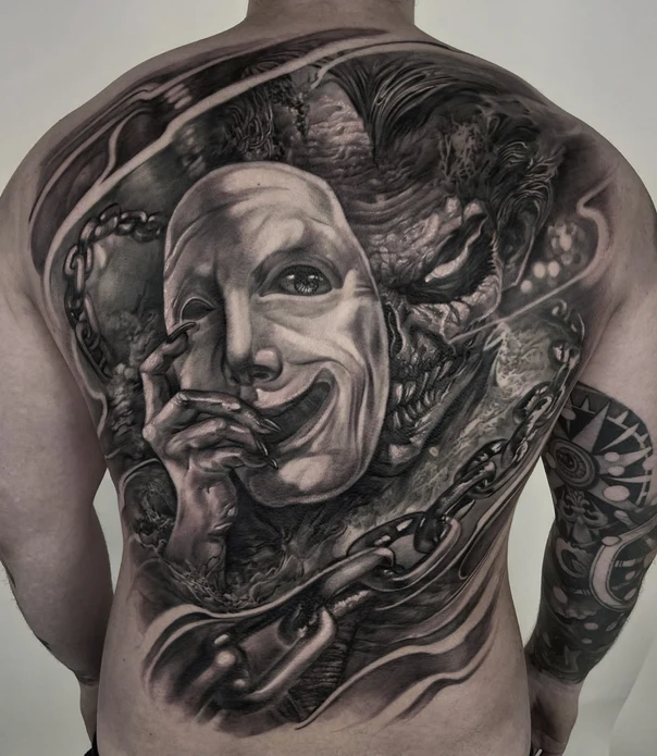 Realism Mask, Demon tattoo on Full Back