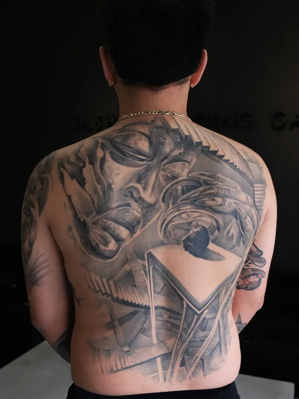 male blackandgrey surrealism татуировка на back #81831 | Тату мастер Roman Zakharchenko