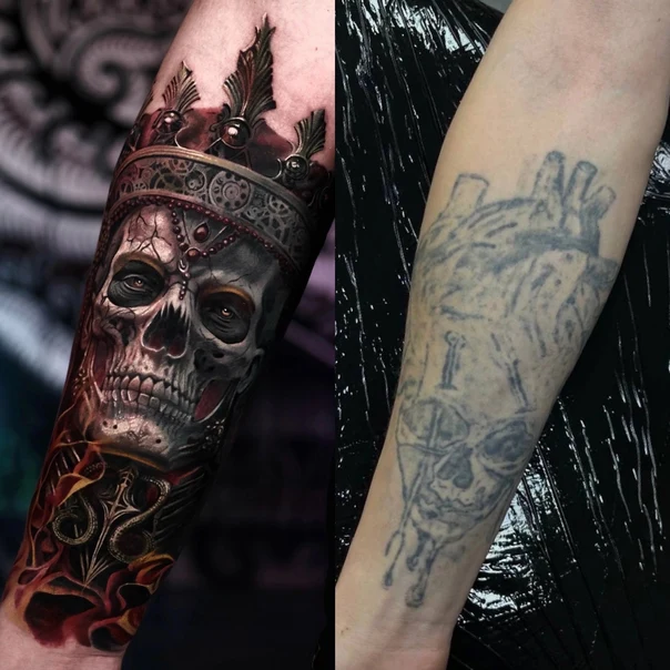 Реализм Skull, Crown tattoo на Предплечье