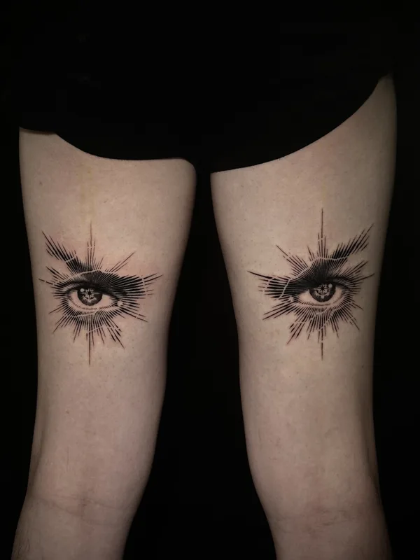 female black engraving Tatuaggio su leg #81996 | Tatuatore Yoshi