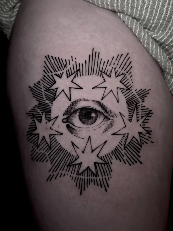 black blackwork Tatuaggio su thigh #82000 | Tatuatore Yoshi