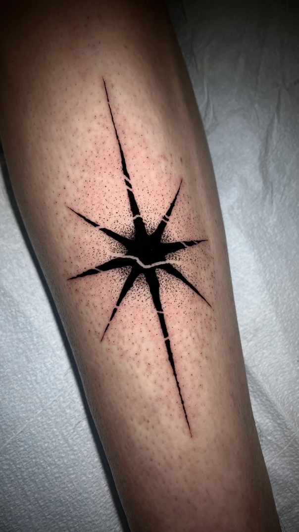 Blackwork Star tattoo on Calf