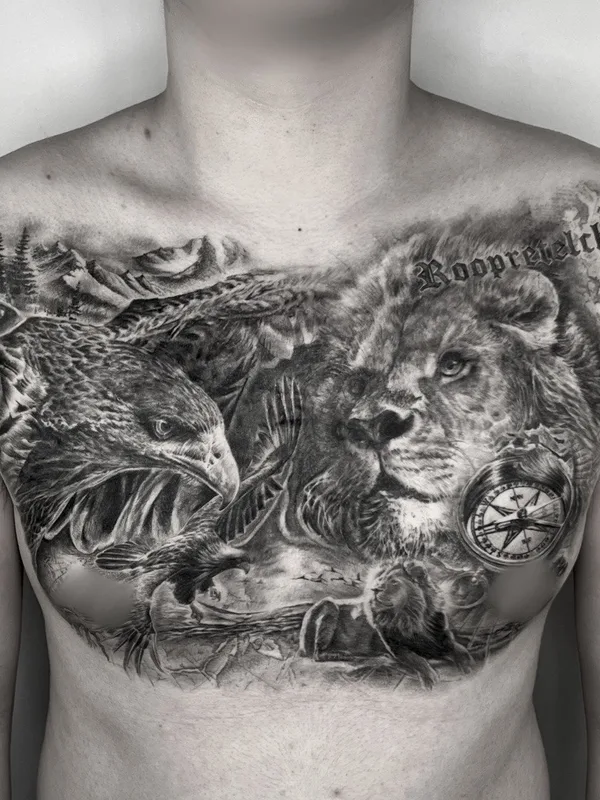 black and grey realism tattoo on chest #82021 | Tattoo Artist Jay Han