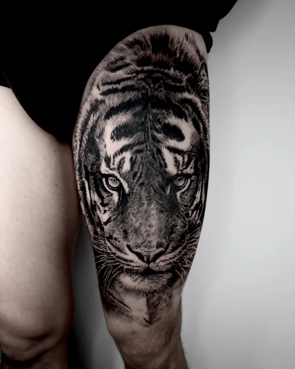 Realism Tiger, Animal tattoo on Thigh