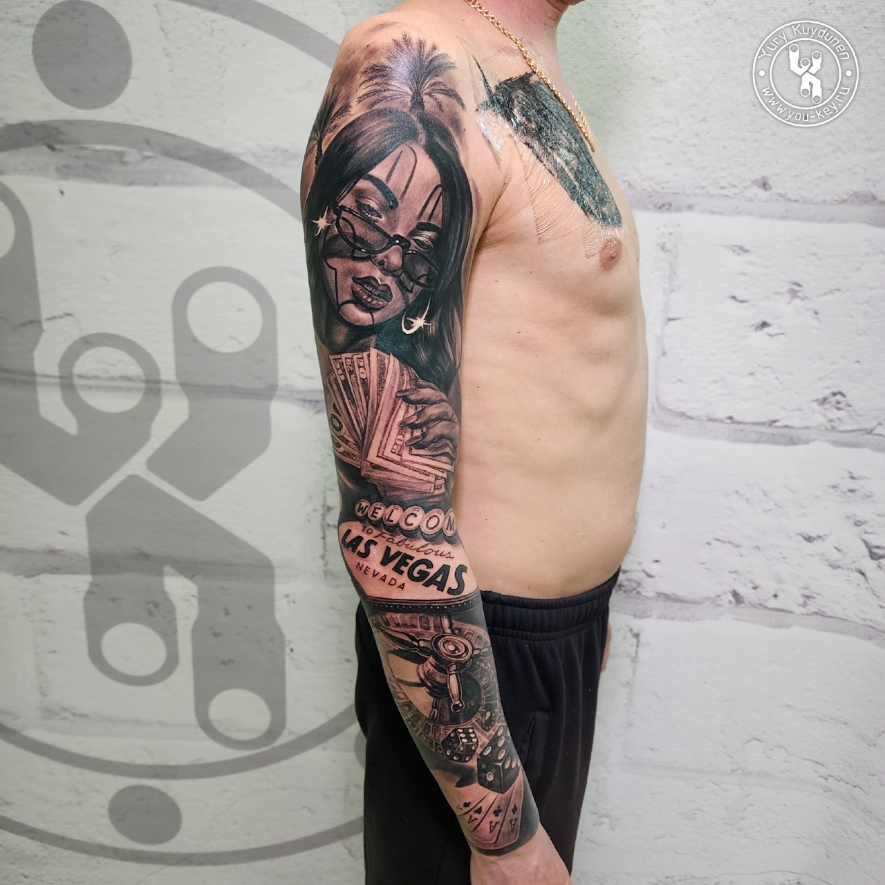 Realism Clown, Money tattoo on Full Sleeve