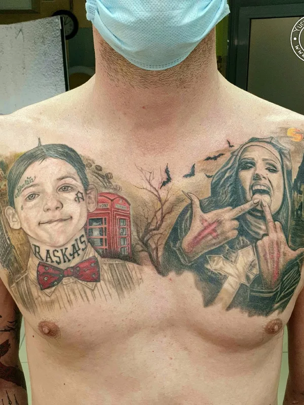 male color realism tatuaje en chest #82135 | Tatuador Юрий Куйдунен