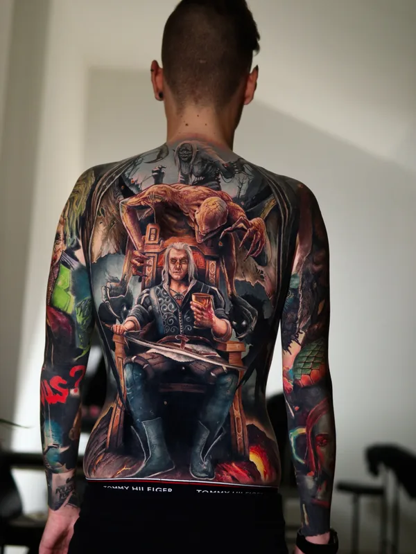male color realism татуировка на full back #82164 | Тату мастер Levente Vacsi