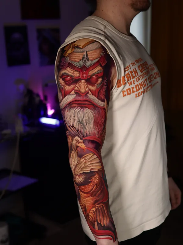 male color realism татуировка на full sleeve #82176 | Тату мастер Levente Vacsi