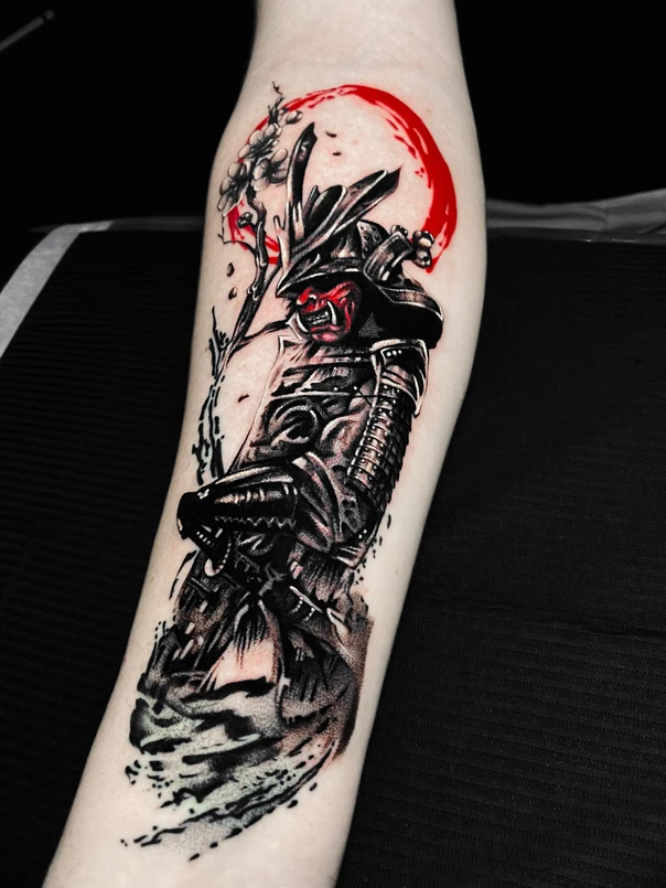 Japanese Samurai, Moon tattoo on Forearm