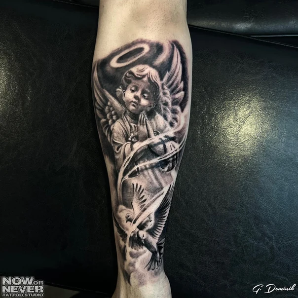 Realism Angel, Dove tattoo on Forearm