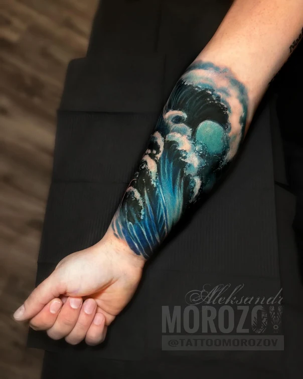 Watercolor Wave tattoo on Forearm