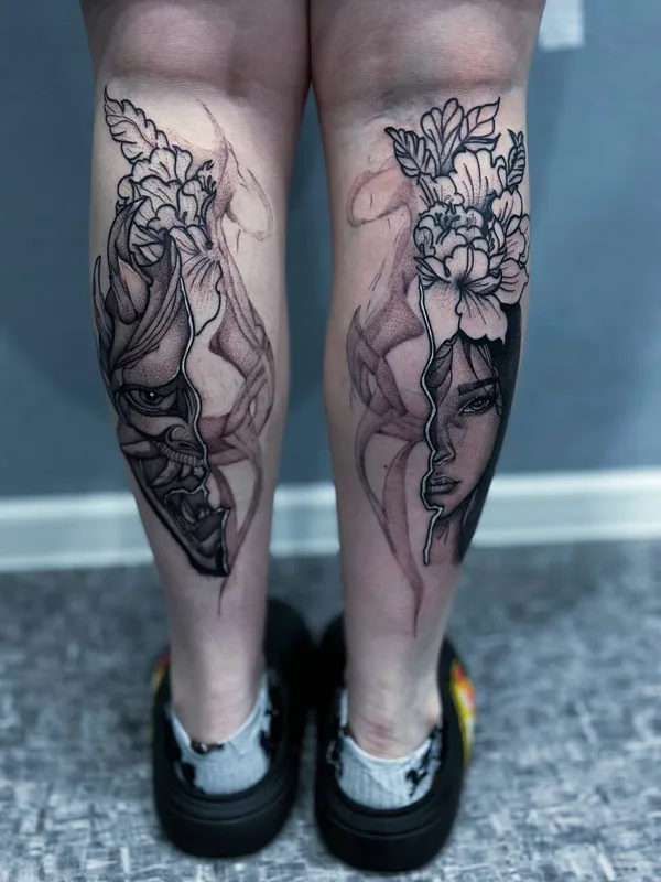 black and grey black and grey татуировка на calf #82477 | Тату мастер Карина Волкова