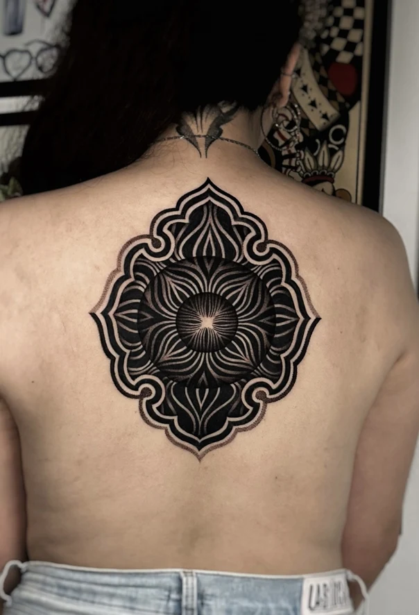 Ornamental Mandala, Floral tattoo on Upper Back