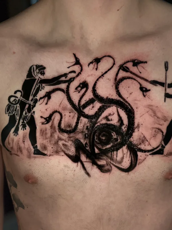 male black blackwork татуировка на chest #82729 | Тату мастер Bobby Grey