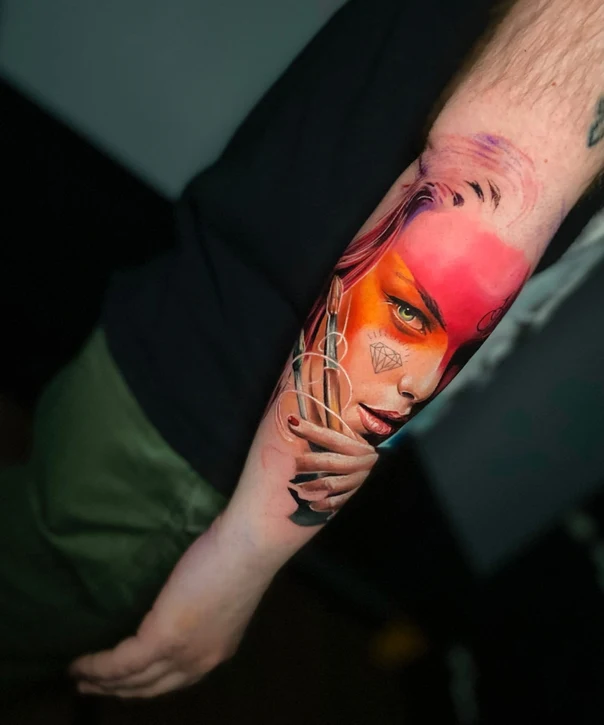 Реализм Portrait, Diamond tattoo на Предплечье
