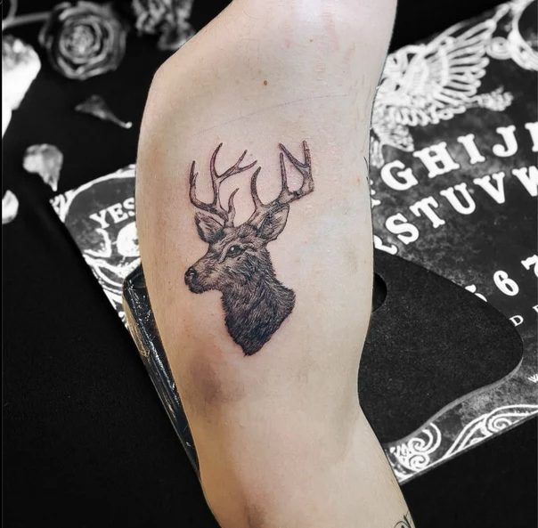 Black & Grey Deer tattoo on Upper Arm