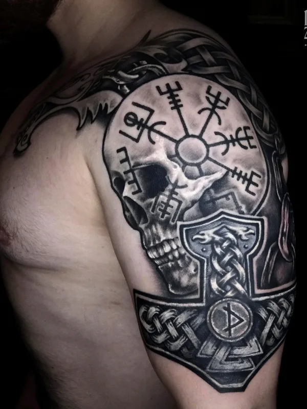 male blackandgrey coverup татуировка на shoulder #83015 | Тату мастер Pavel Zubkov