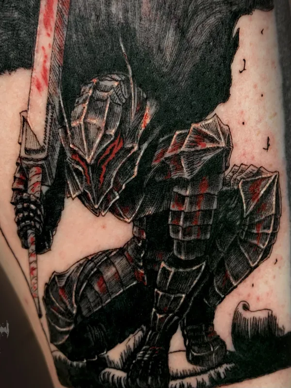 black and grey blackwork Tatuaggio su thigh #83072 | Tatuatore Максим Levchik