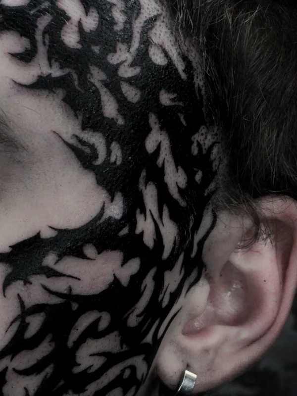 male black freehand Tatuaggio su head #85805 | Tatuatore Alexander Rebel