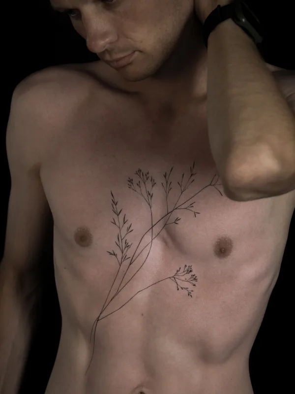 male black botaniс tattoo on breast #84228 | Tattoo Artist Anna Novitskaya