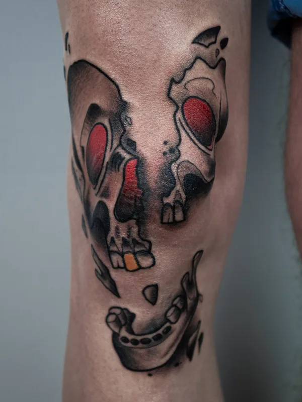 male color oldschool 纹身 在 leg #85129 | 纹身师 Dmitrii Ostanin