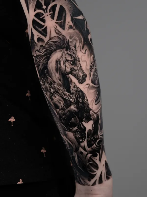 male blackandgrey realism tattoo on sleeve #88219 | Tattoo Artist Mariia Agafonova