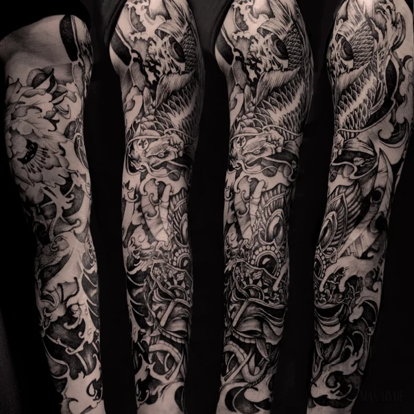 Японская Koi fish, Dragon tattoo на Полный рукав