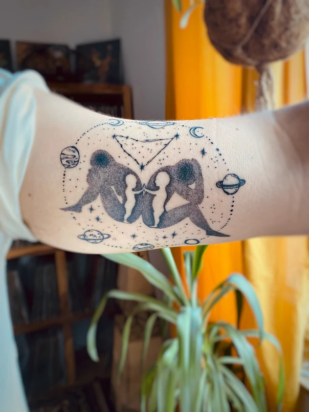 Dotwork Zodiac, Stars tattoo on Forearm