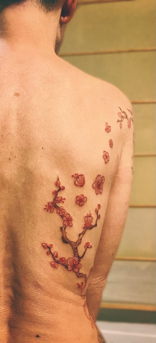Japanese Cherry blossom, Branch tattoo on Shoulder Blade