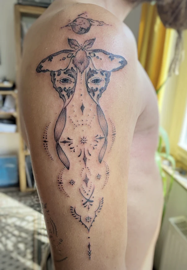 Ornamental Moth, Mandala tattoo on Shoulder