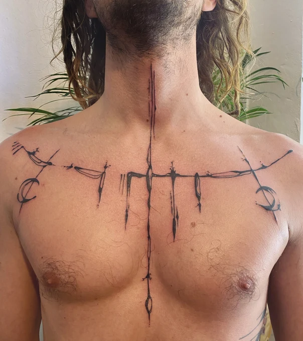 Linework Geometric, Abstract tattoo on Chest